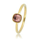 Gold ring - square dark pink glass stone - adjustable