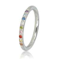 Silberner Ring mit farbigen Zirkonia - Edelstahlschiebering