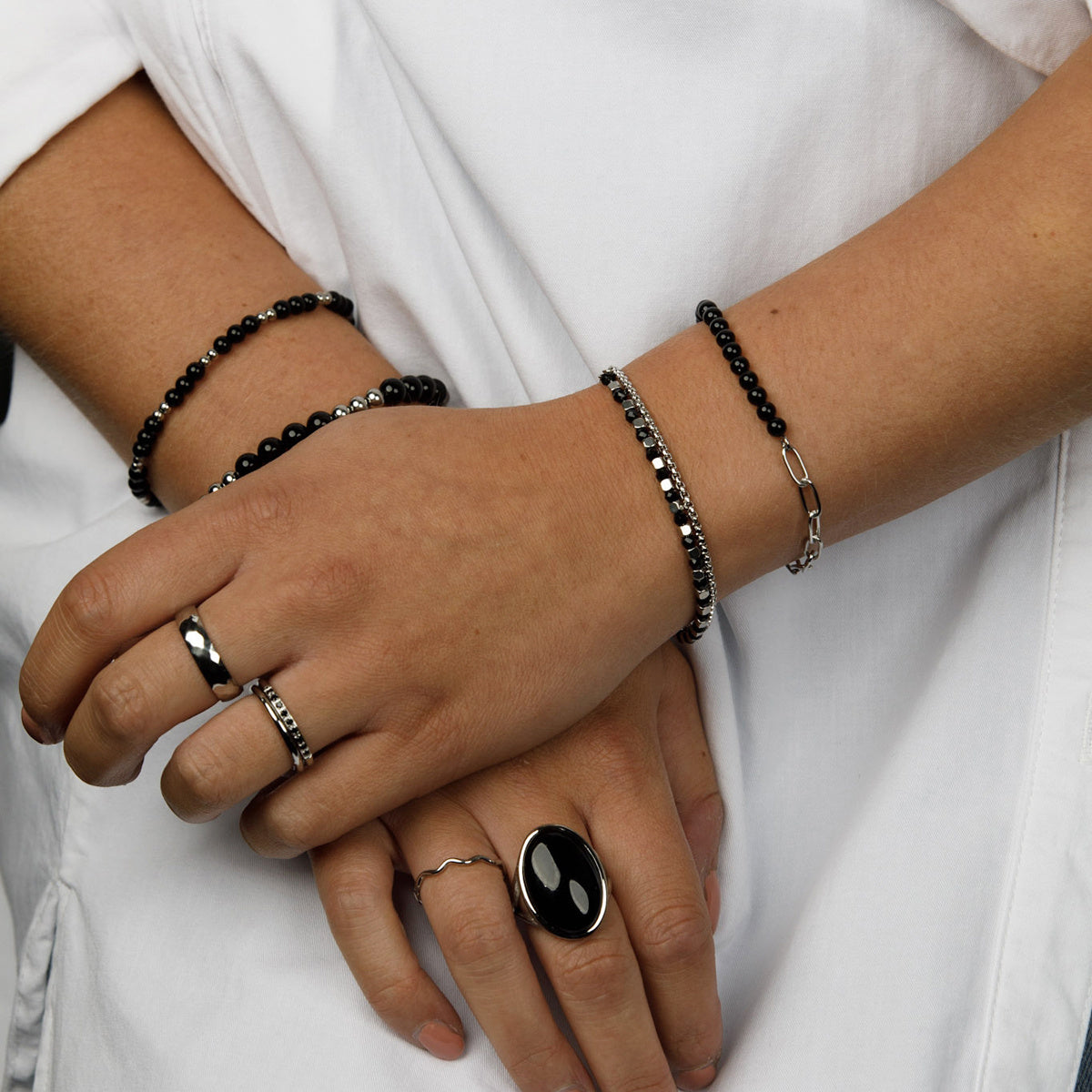 Zilveren Schakelarmband met Onyx Edelstenen