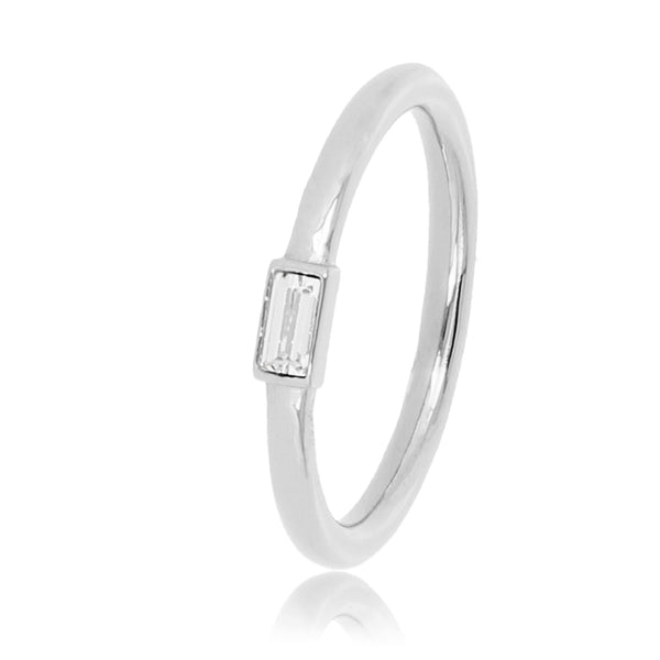 Silver stacking ring - Small crystal glass stone