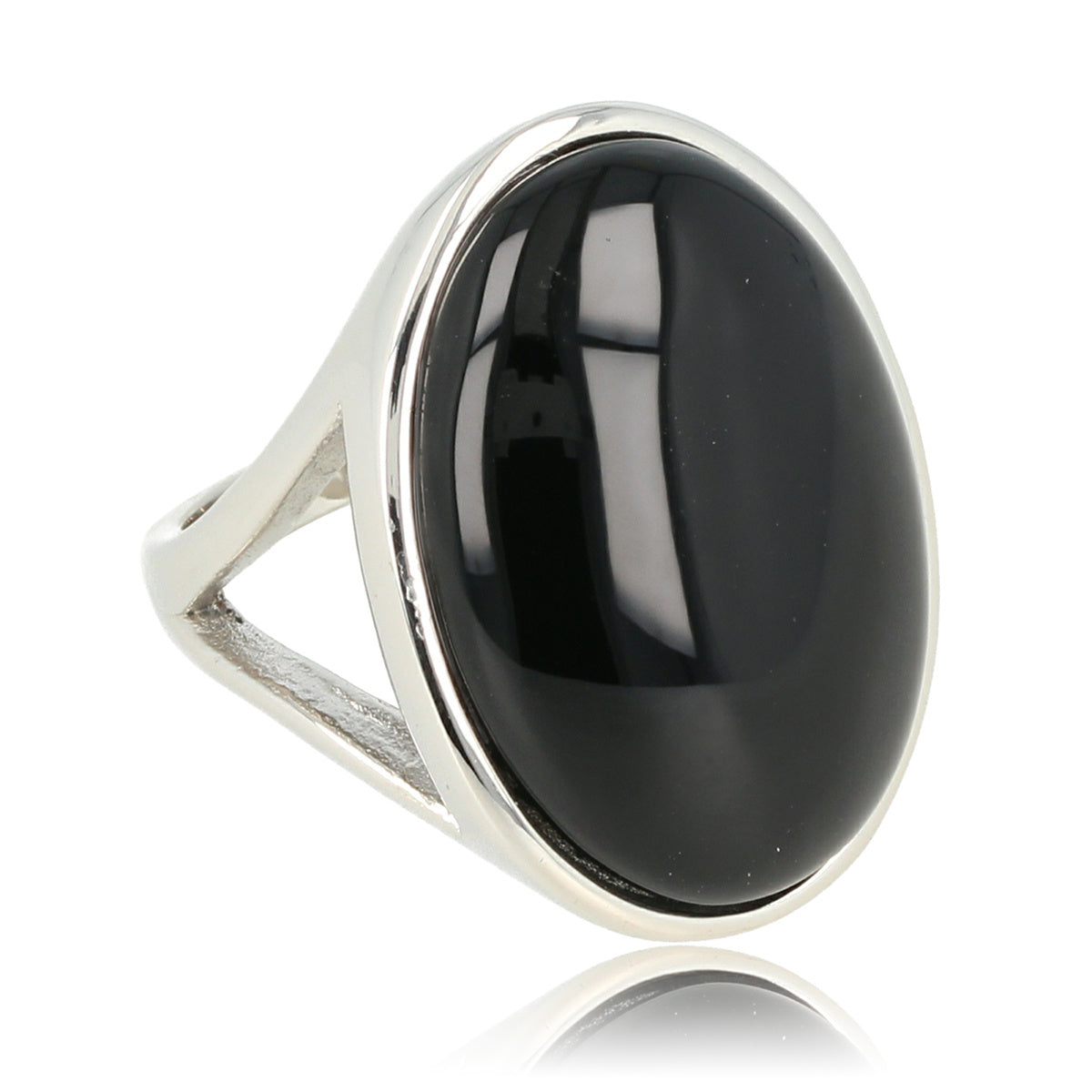 Statement Ring with Oval Gemstone • Onyx • Silver