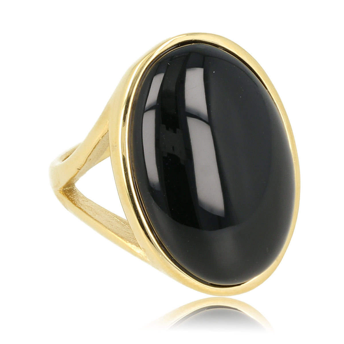Statement-Ring mit ovalem Edelstein • Onyx • Gold
