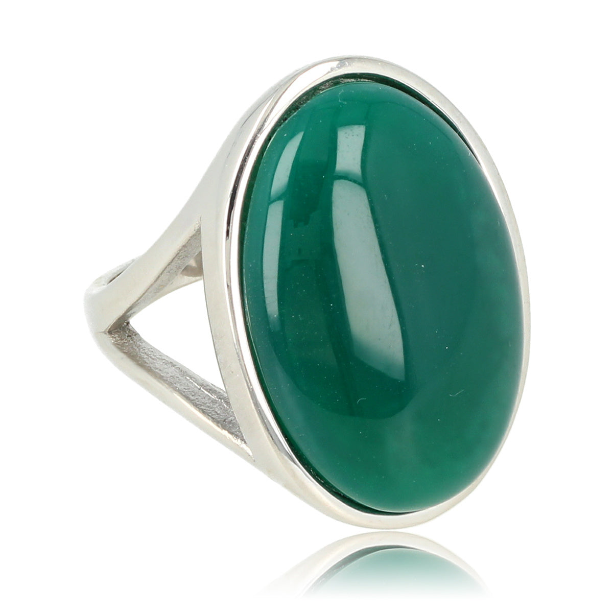 Statement-Ring mit ovalem Edelstein • Grüner Achat • Silber