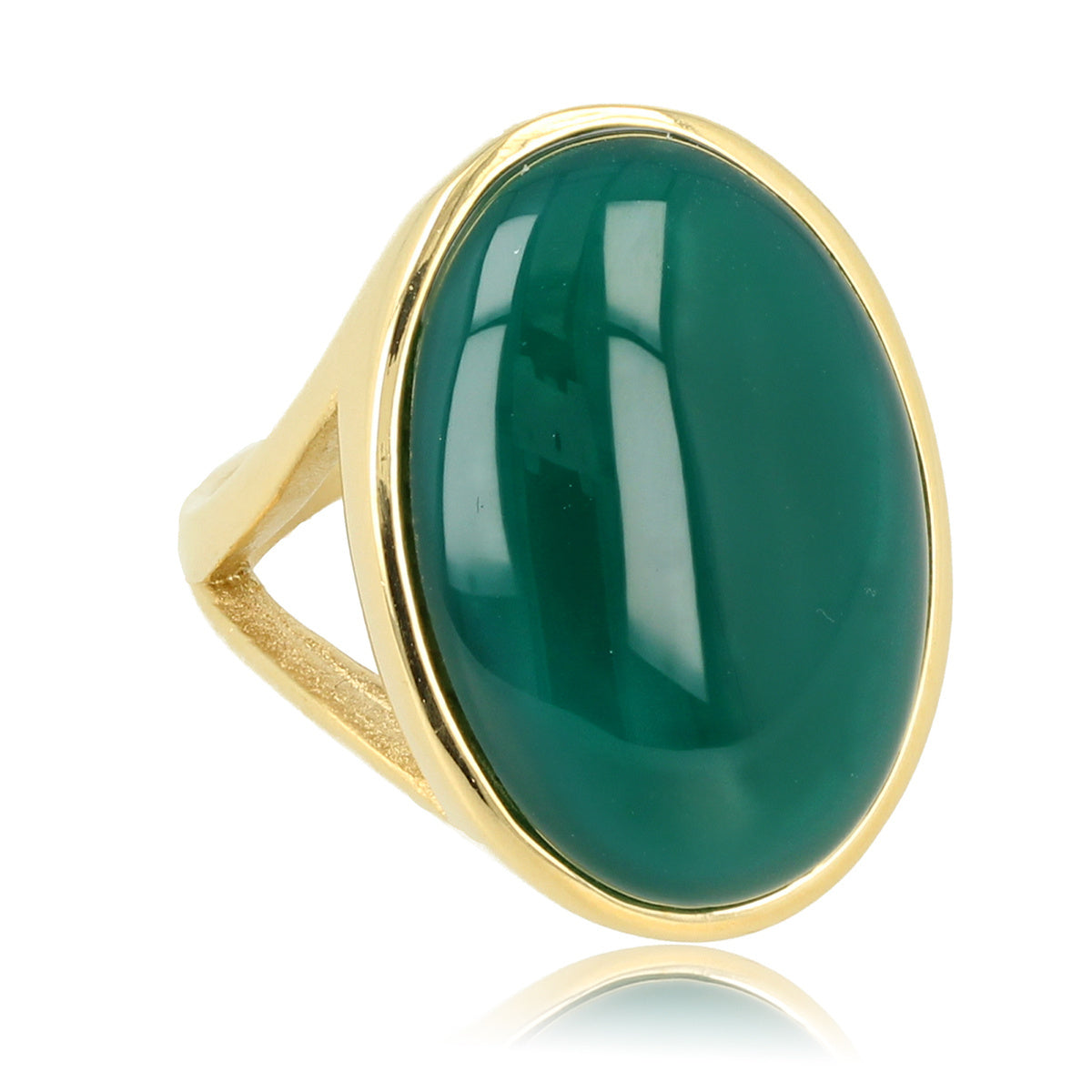 Statement Ring met Ovale Edelsteen • Groene Agaat • Goud