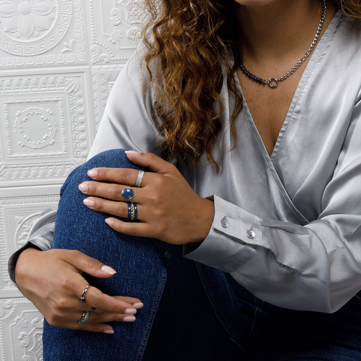 Zilveren Schakelketting met Sodalite Edelstenen