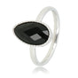 Silver ring - twisted edge - black glass stone