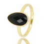 Gold ring - twisted edge - black glass stone