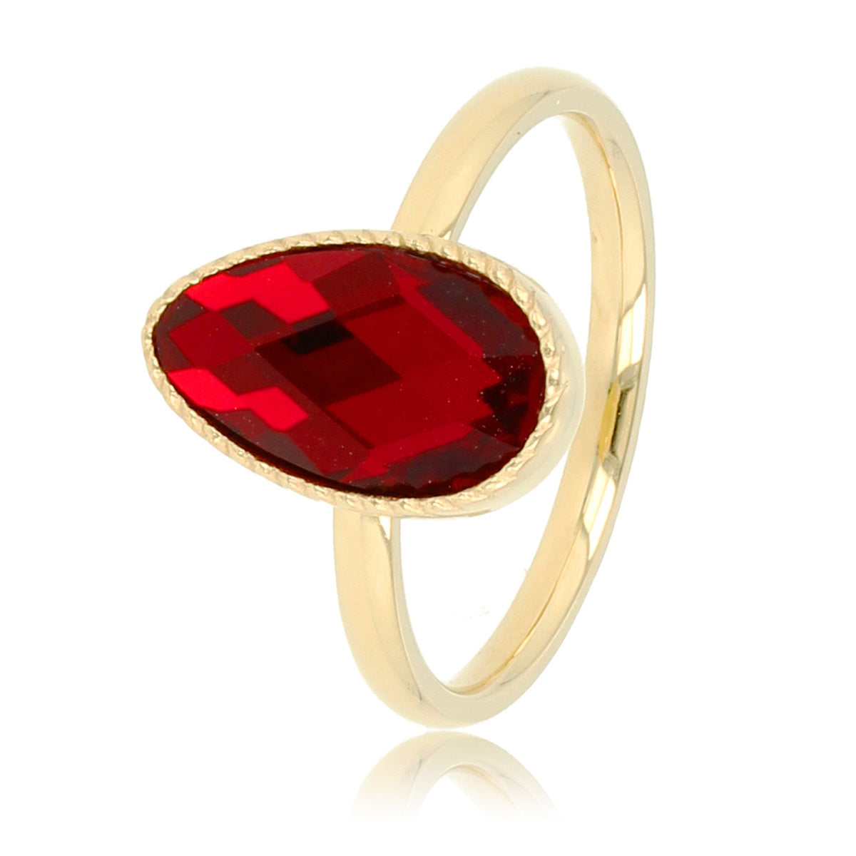 Ring mit Tropfen-Glasstein & gedrehtem Rand • Rot • Gold
