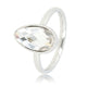 Silver ring - twisted edge - white crystal drop