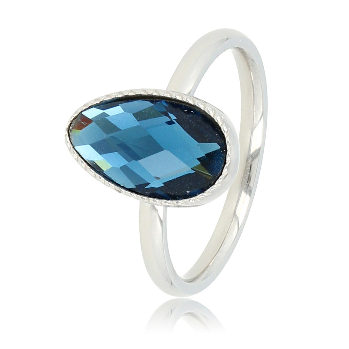 Ring met Druppel Glassteen & Getwist Randje • Blauw • Zilver