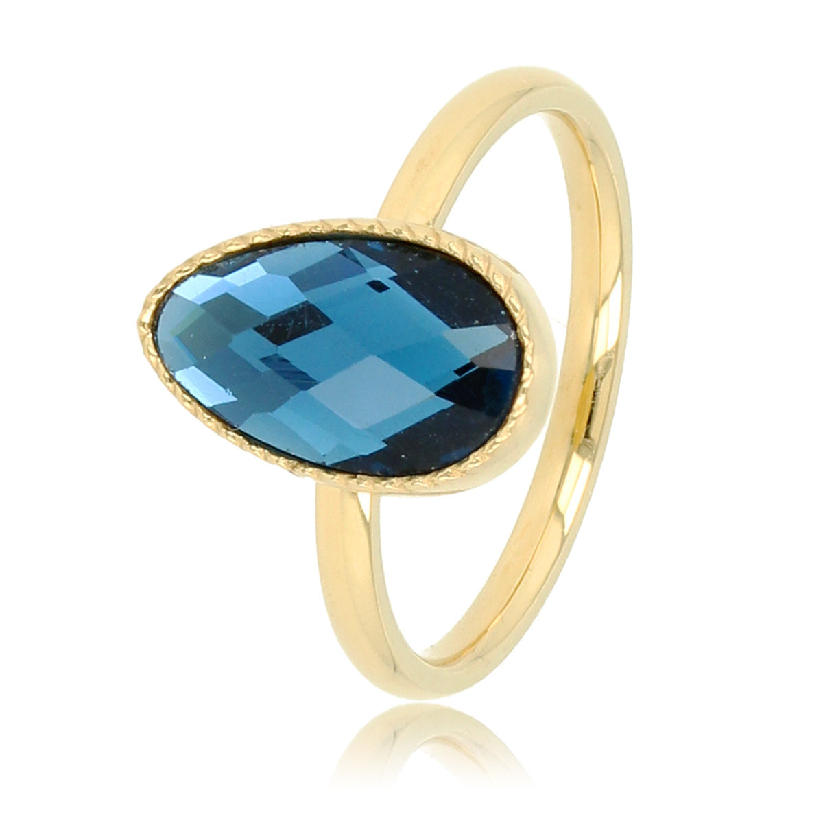 Ring met Druppel Glassteen & Getwist Randje • Blauw • Goud