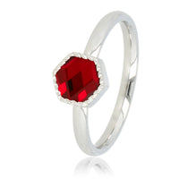 Silberner Ring - Dunkelroter sechseckiger Glasstein