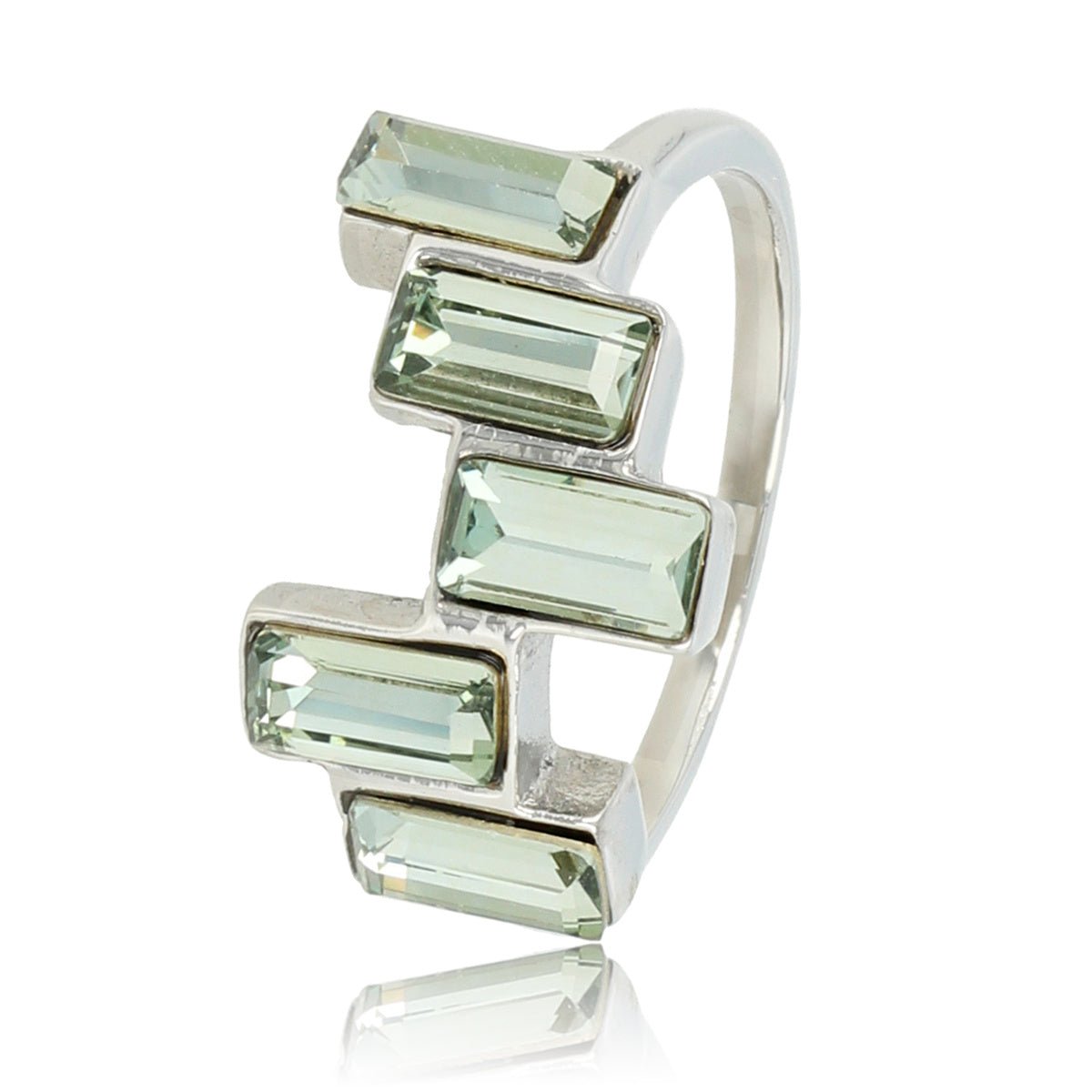 Ring zilver met 5 blauwgroene kristalstenen - hypoallergeen - My Bendel