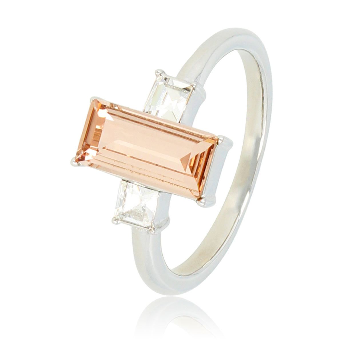 Zilveren ring - zachtroze kristal - witte zirkonia's