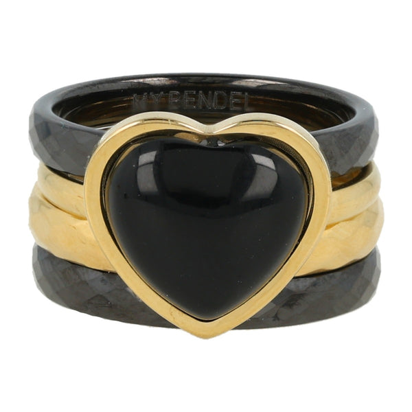 Gouden ringenset met Onyx hart en zwart keramiek. Stijlvol en elegant. Inclusief 1 jaar garantie.