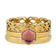 Gouden ringenset met zeshoekige roze glassteen, 2 aanschuifringen. Stijlvol en elegant. Inclusief 1 jaar garantie.