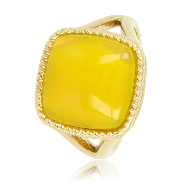 Gold signet ring - yellow agate gemstone - hypoallergenic