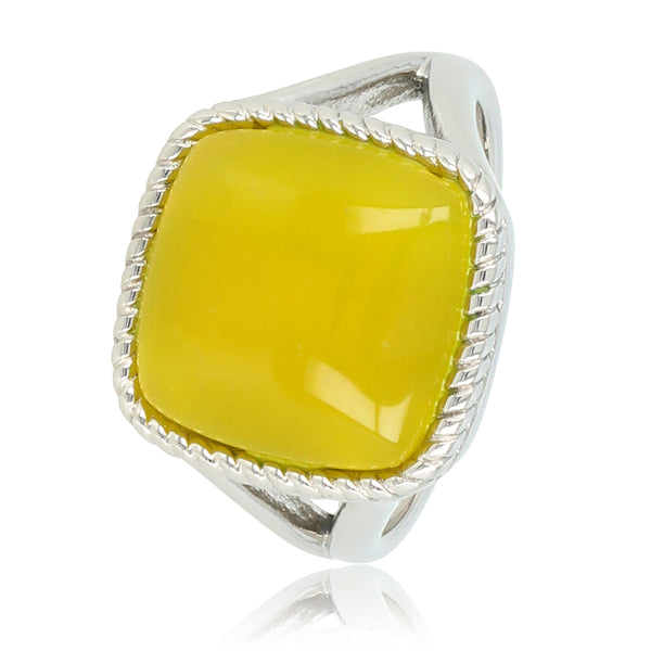 Seal ring silver - genuine Yellow Agate gemstone - 15 mm