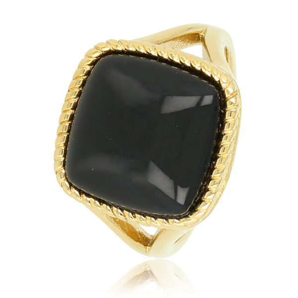 Gold signet ring - Onyx gemstone - Stylish ladies' ring