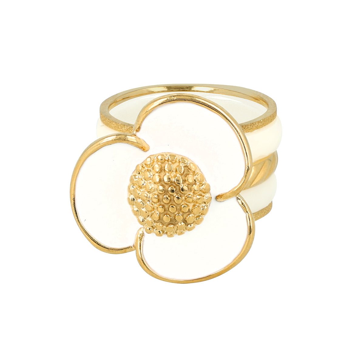 Ringenset - witte keramiek - gouden stardust - epoxy bloem - My Bendel