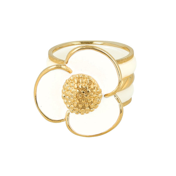 Ringenset - witte keramiek - gouden stardust - epoxy bloem - My Bendel