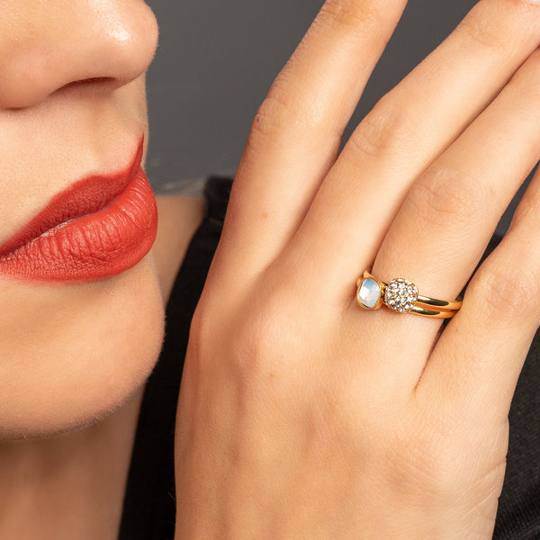 Ringenset zirkonia goud - Fijn ringenset kristal zirkonia - My Bendel