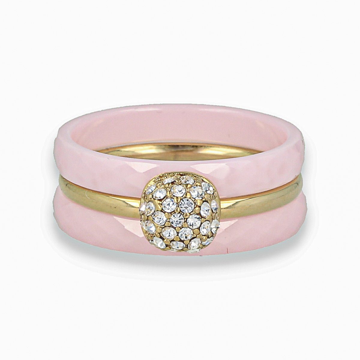 Roze keramiek ringenset - Gouden zirconia - Chique uitstraling - My Bendel