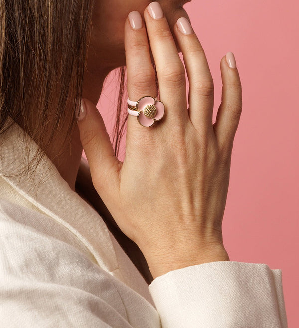 Roze keramieken ringenset - Gouden ring met Epoxy bloem - My Bendel