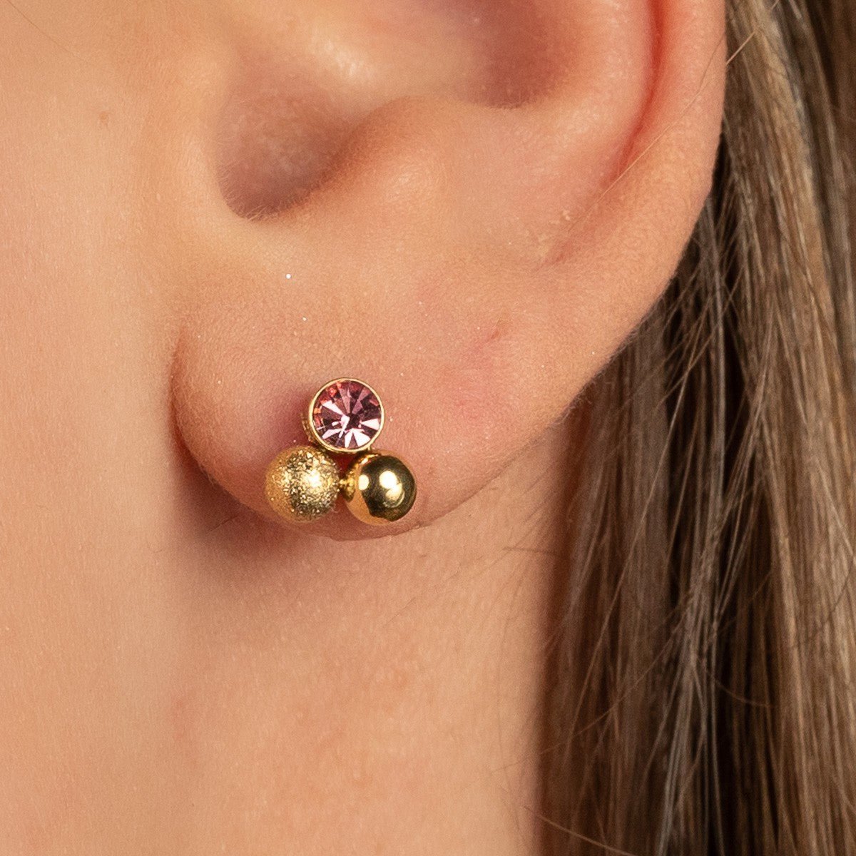 Roze Zirkonia Gouden Oorstekers - Elegant en Uniek - My Bendel