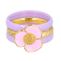 Lila keramieken ringen set: gouden ring met Epoxy bloem, 2 geslepen ringen. Stijlvol en uniek. 1 jaar garantie.