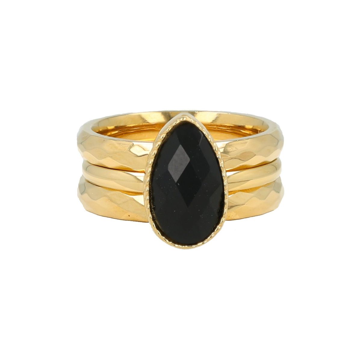 Gouden ringenset met zwarte glassteen