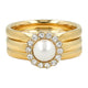 Gouden ringenset met witte parel en zirkonia stenen. Inclusief 2 gladde aanschuifringen. 1 jaar garantie.