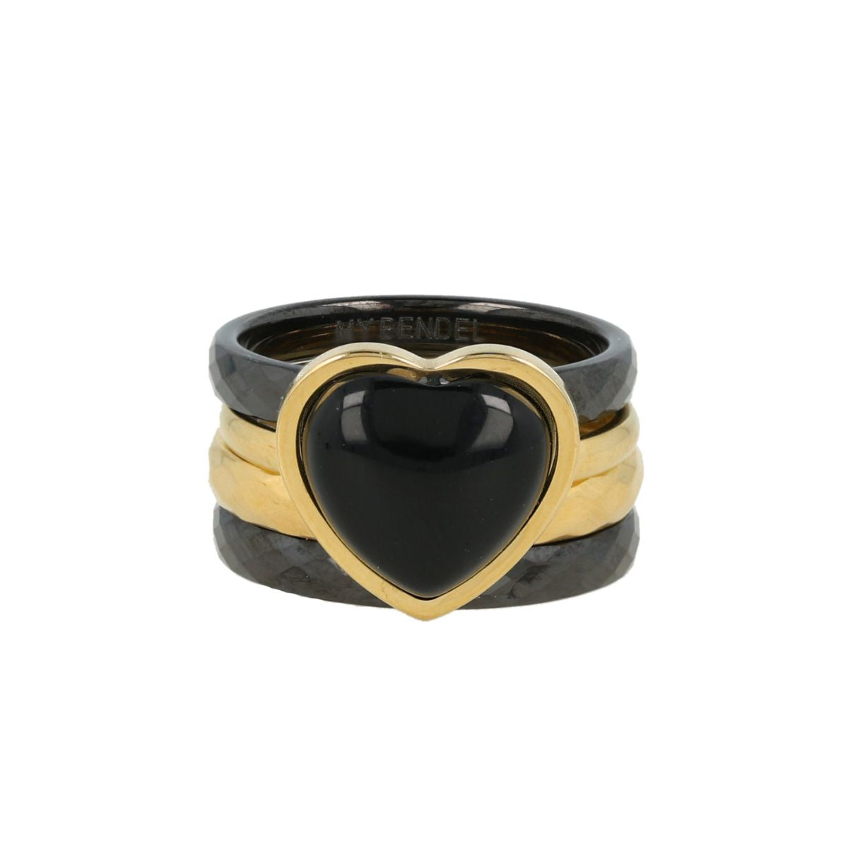 Gold ring set with Onyx heart for wisdom and logic