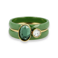 Green ceramic ring set - with zirconia and crystals