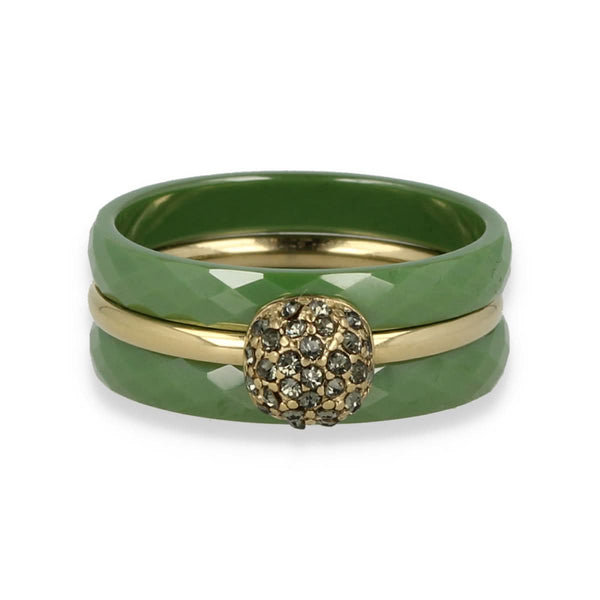 Groene keramiek ringenset - met gouden zirkonia - chique uitstraling