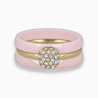 Roze keramiek ringenset - Gouden zirconia - Chique uitstraling