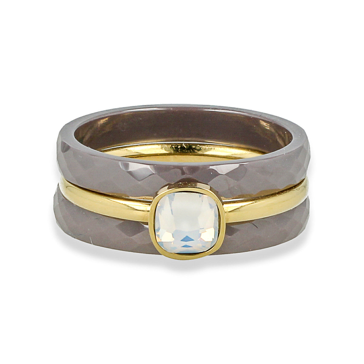 Gray ceramic ring set - Golden quartz - Chic appearance