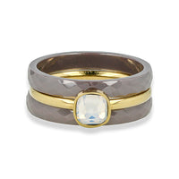 Gray ceramic ring set - Golden quartz - Chic appearance