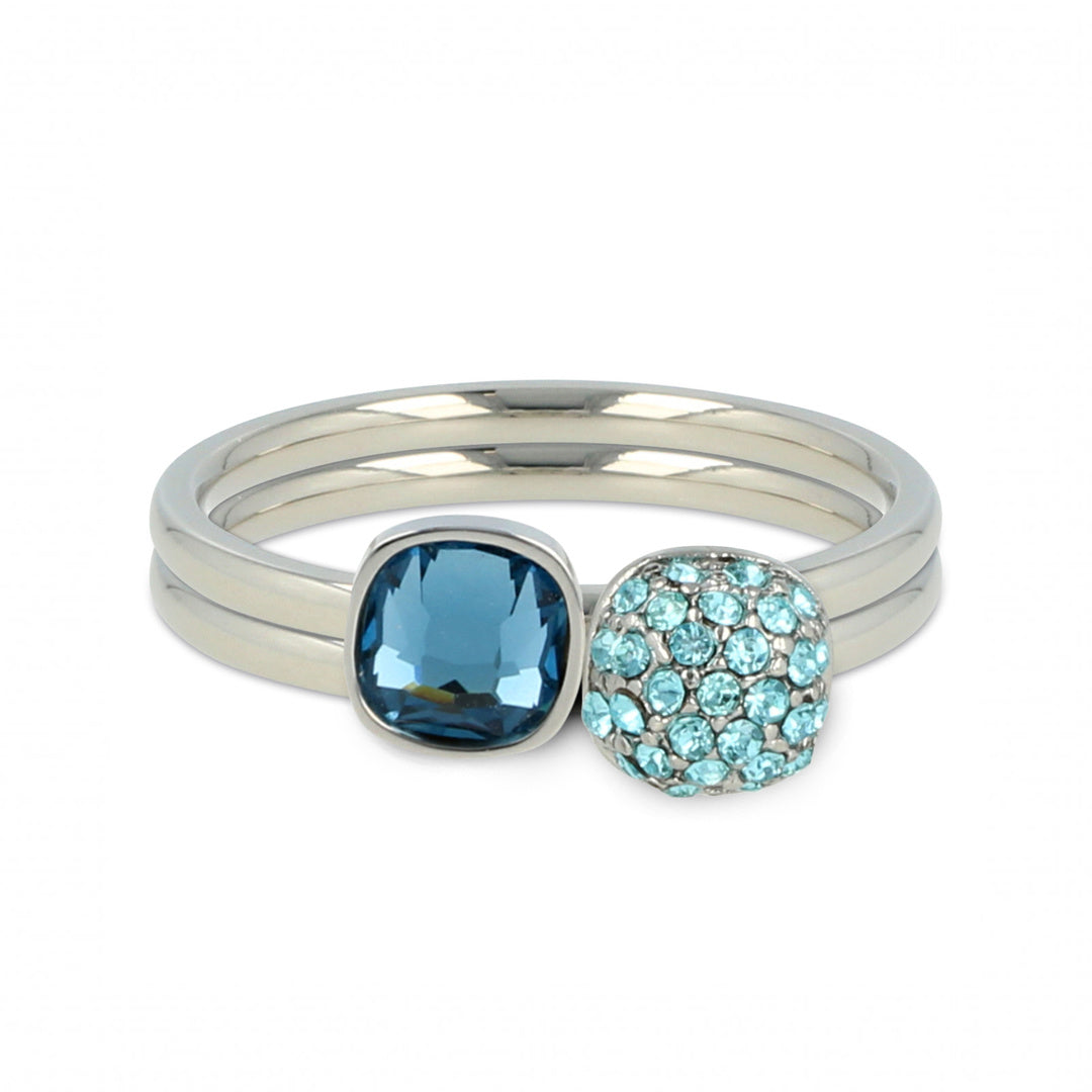 Silver ring set - sapphire blue and aqua zirconia