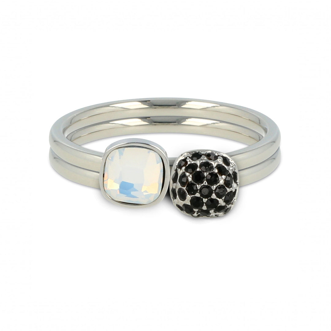Set silberne Ringe - Quarz und schwarze Zirkonia Steine