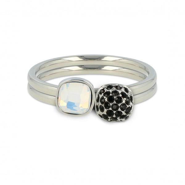 Set zilveren ringen - quartz en zwarte zirkonia stenen