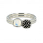 Set silberne Ringe - Quarz und schwarze Zirkonia Steine