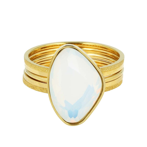 Bendel ringenset - goud met witte design steen