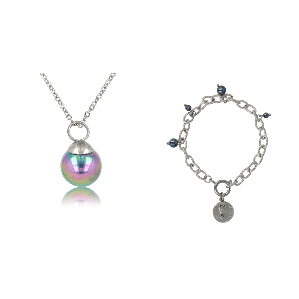Schmuckset Silber mit schwarzen Perlen