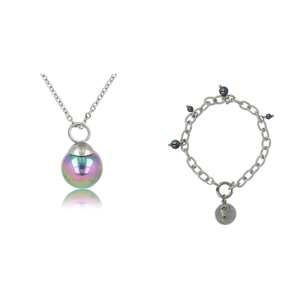 Schmuckset Silber mit schwarzen Perlen