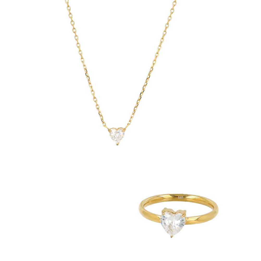Set aus Ring und Kette • Zirkonia-Herz