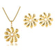 Elegant gold flower set with necklace and earrings. Large flower pendant and radiant pearls. Perfect for any occasion. My Bendel.