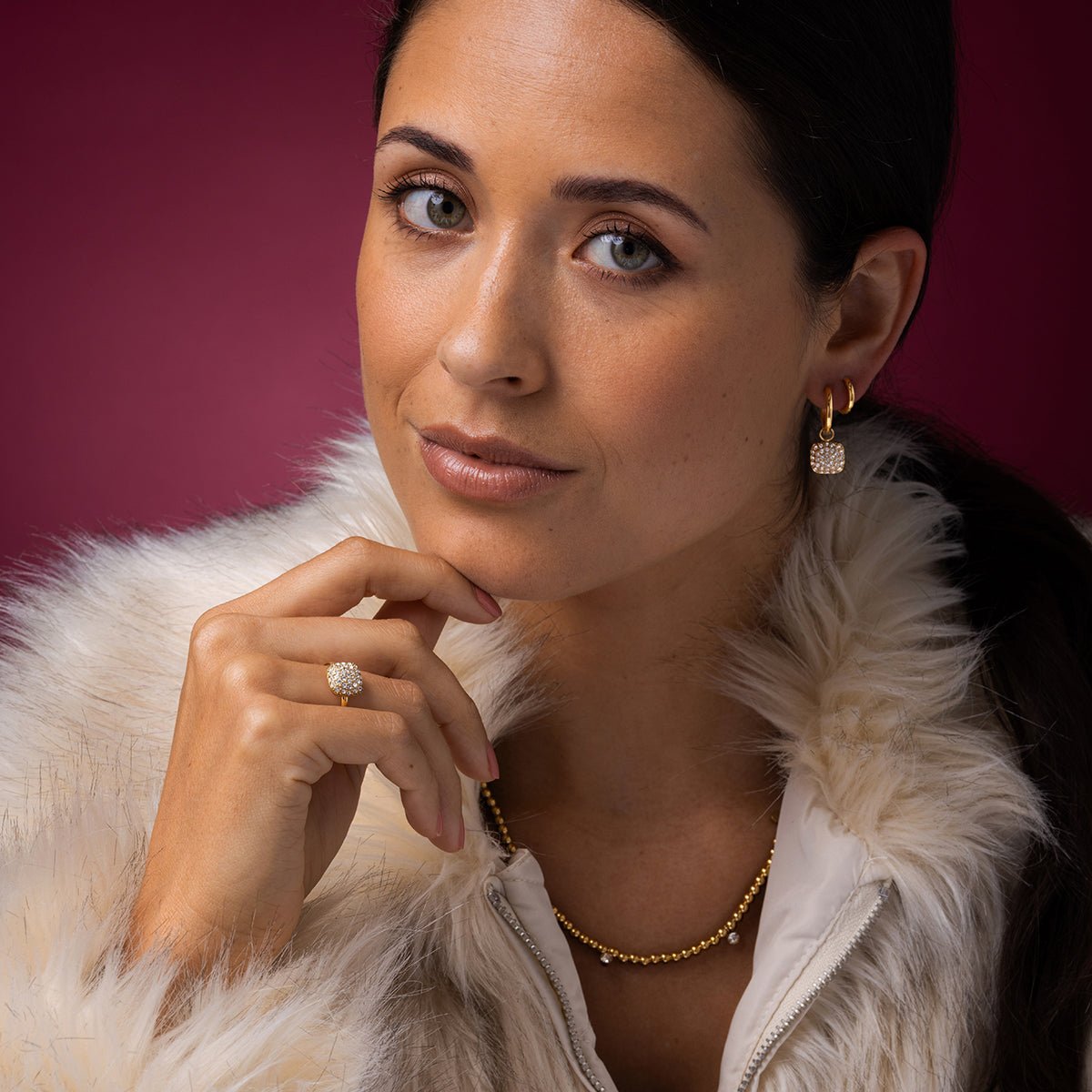Stralende gouden kralenketting met zirkonia - My Bendel