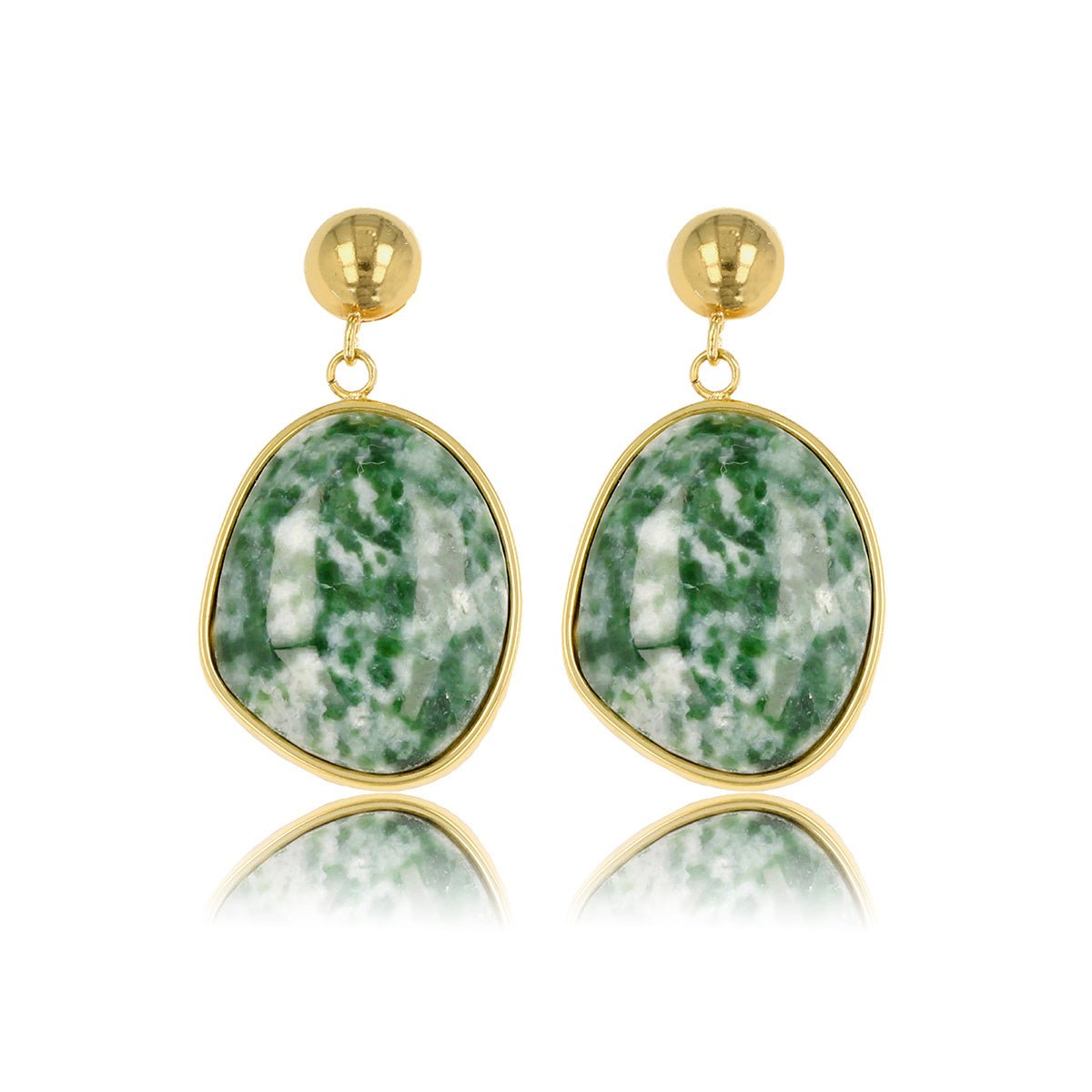 Stralende Gouden Oorbel met Green Spotted Jade - My Bendel