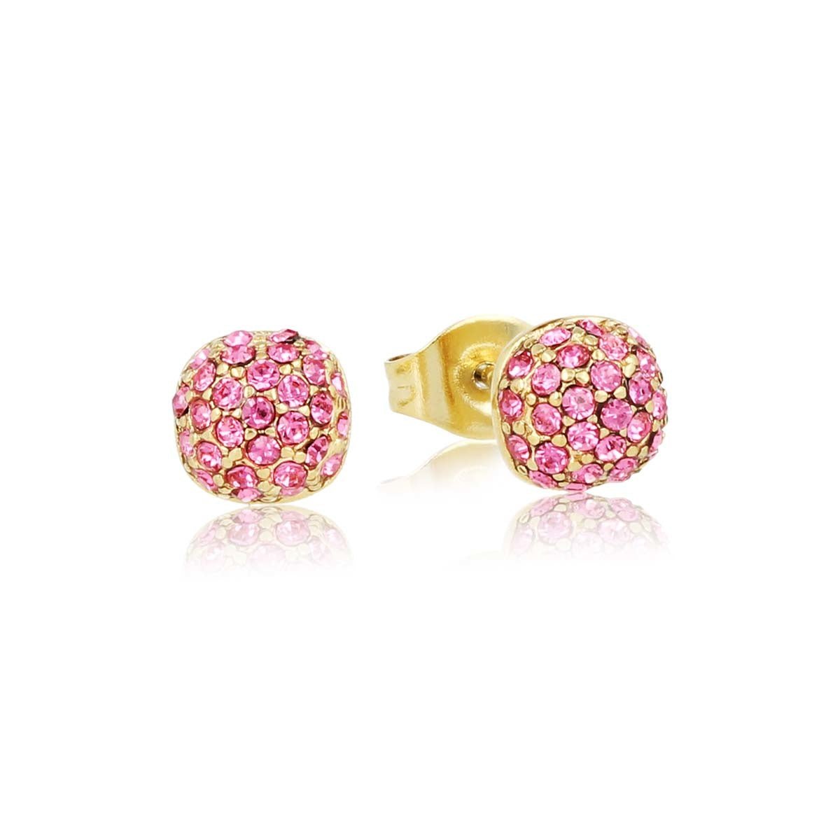 Stralende Gouden Oorknopjes met Roze Stenen - My Bendel